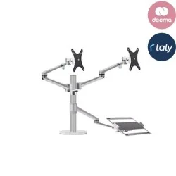Gamvity OL-10T Full-Motion Triple Mount &ndash; Dual 17&ndash;32" Monitors + 12&ndash;17" Laptop Arm _ Silver